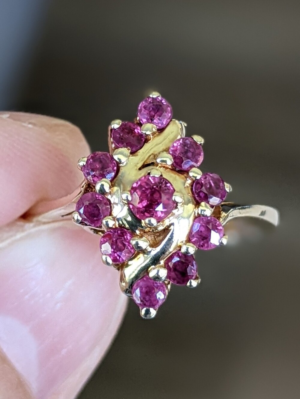 Antique 10K Gold Ruby Cluster Ring